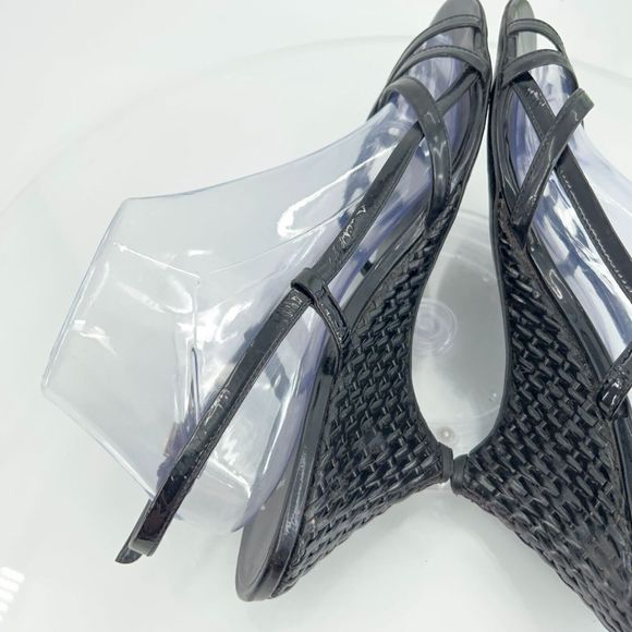Prada Sandals Women's Size 41 11 Black Leather Wedge Woven Slingback Vintage Y2K - Picture 7 of 15